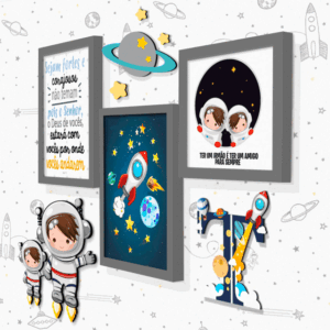 Quadro Infantil Kit Irmãos Astronautas