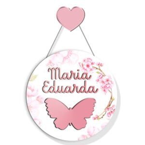 Porta Maternidade Borboleta Acrílico Rose