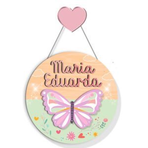 Porta Maternidade Arco-íris e Borboletas Personalizado 3D - Decoração Infantil