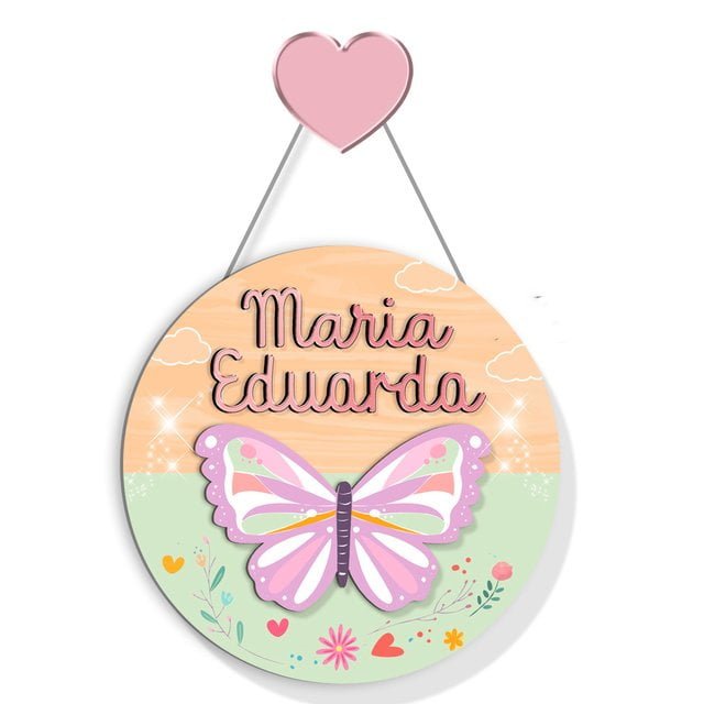 Porta Maternidade Arco-íris e Borboletas Personalizado 3D - Decoração Infantil
