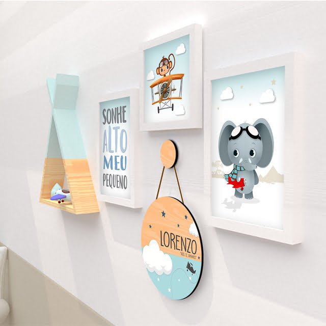 Quadro Infantil Kit Elefantinho Aviador