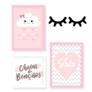 Quadro Infantil Kit Nuvem Chuva de Amor
