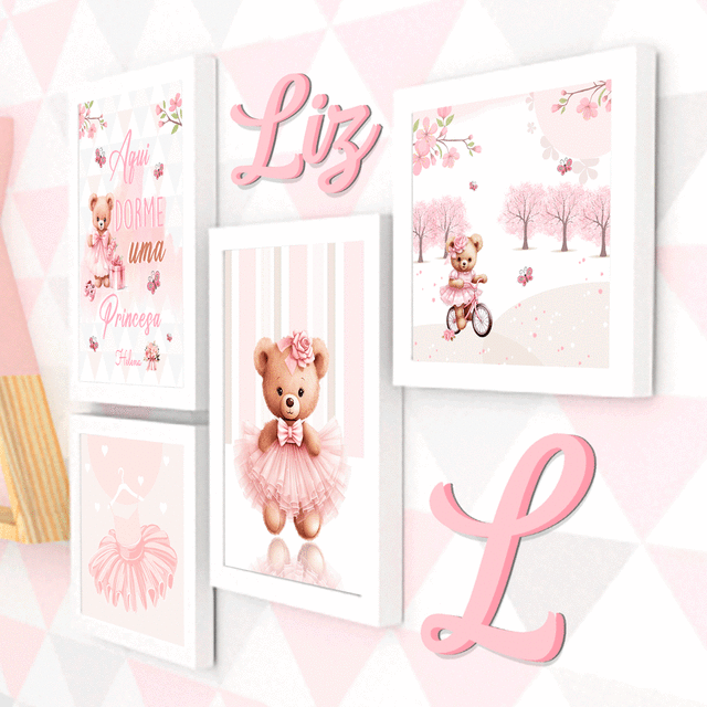 Quadro Infantil Kit Ursinha Bailarina
