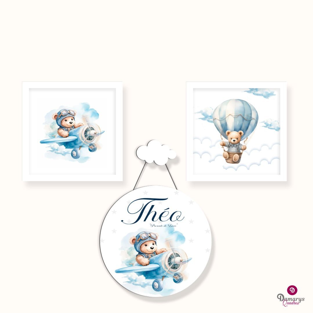Quadro Infantil Kit Ursinho Aviador