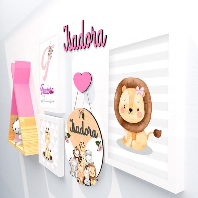Quadro Infantil Kit Safari Rosa
