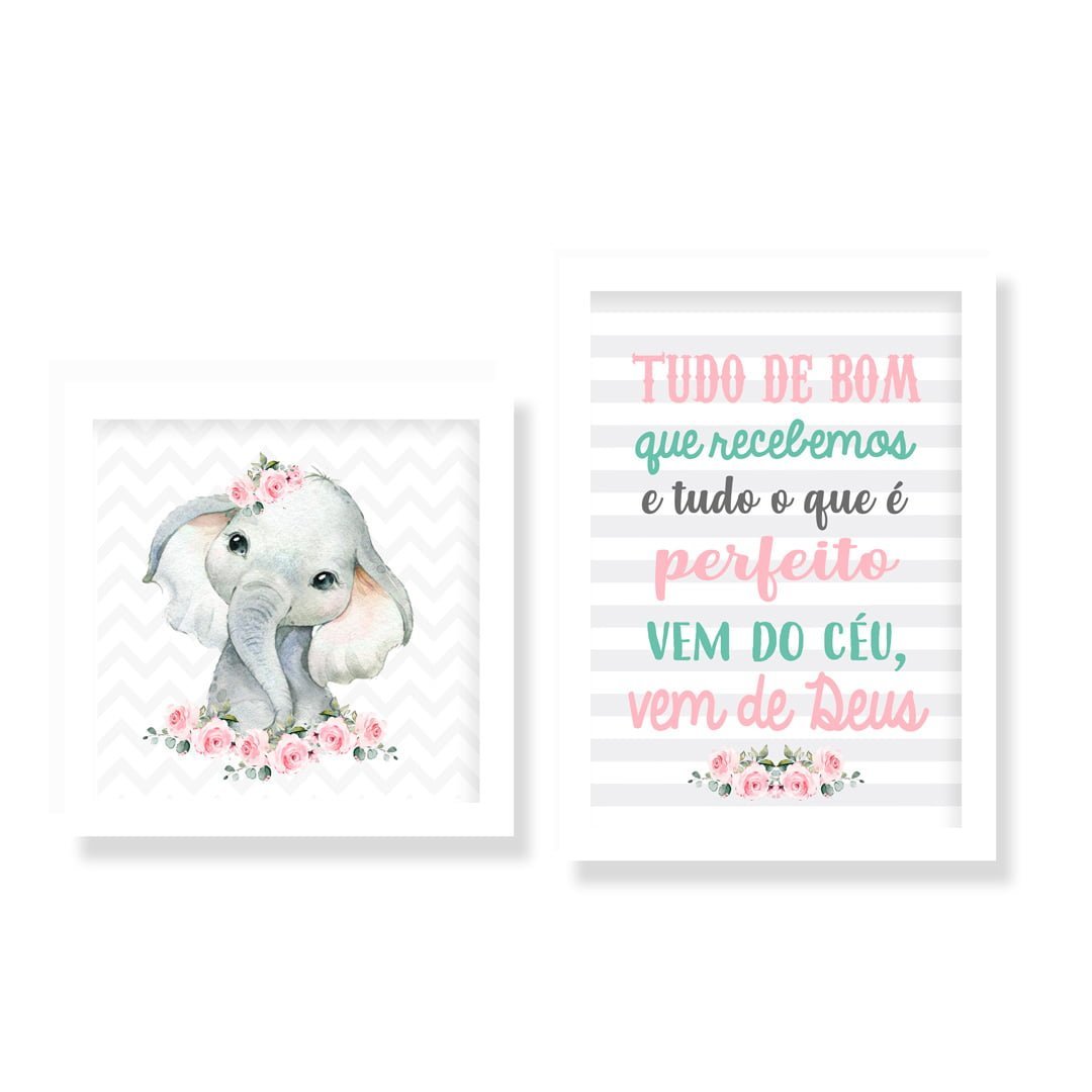 Quadro Infantil Kit Safari Rosa