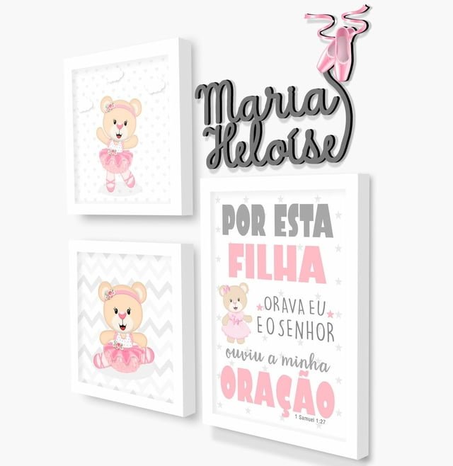 Quadro Infantil Kit Ursinha Bailarina