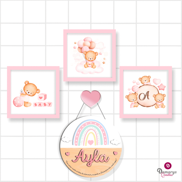 Quadro Infantil Kit Ursinha nas Nuvens