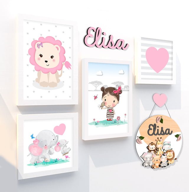 Quadro Infantil Kit Safari Rosa 03