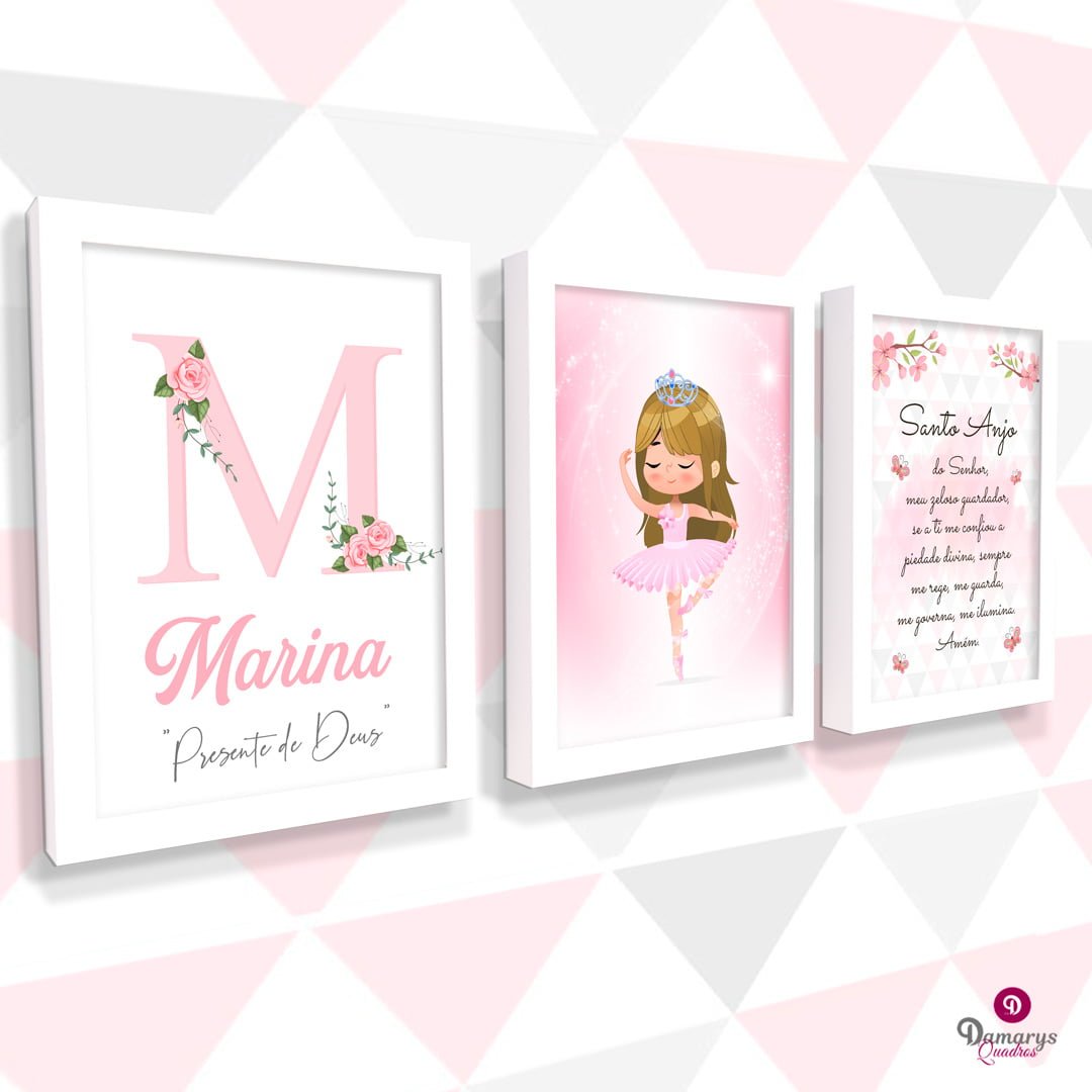 Quadro Infantil Kit Bailarina Rosa