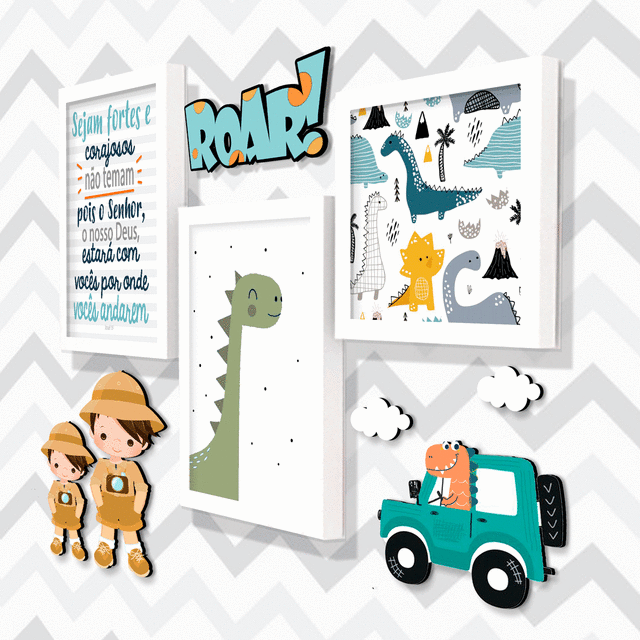 Quadro Infantil Kit Dino Dinossauro