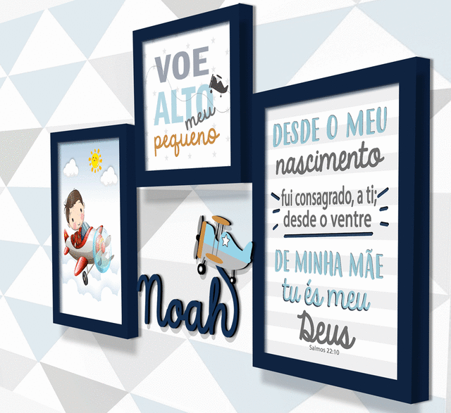 Quadro Infantil Kit Menininho Aviador