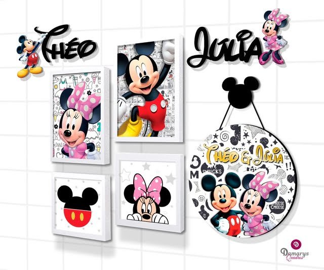 Quadro Infantil Kit Mickey e Minnie