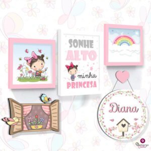 Quadro Infantil Kit Meninha no Jardim