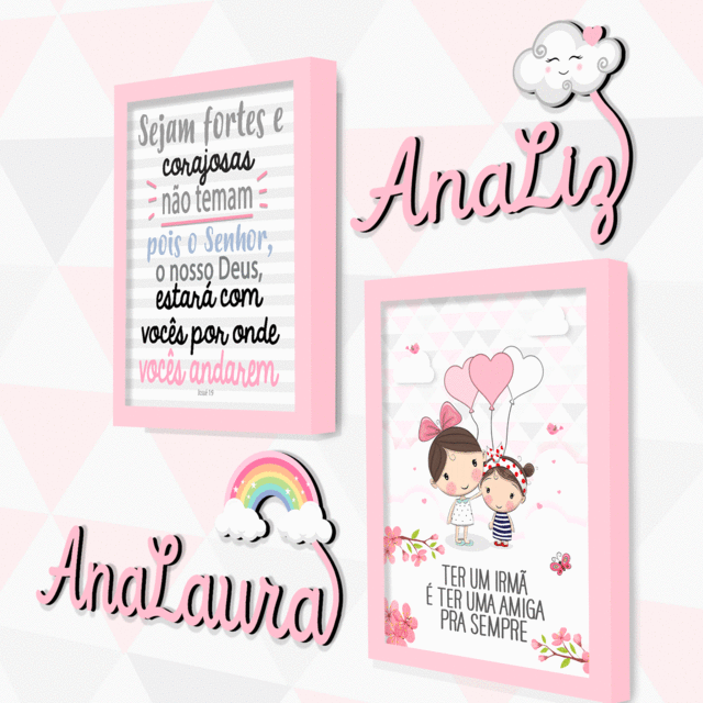 Quadro Infantil Kit Amor de Irmãs