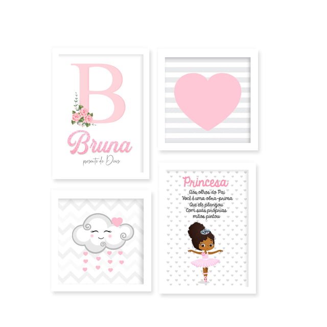 Quadro Infantil Kit Bailarina Chuva de Amor