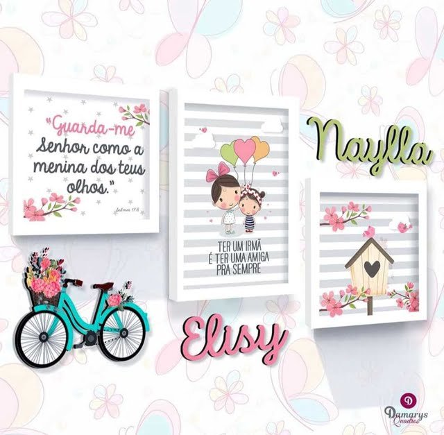 Quadro Infantil Kit Irmãs no Jardim