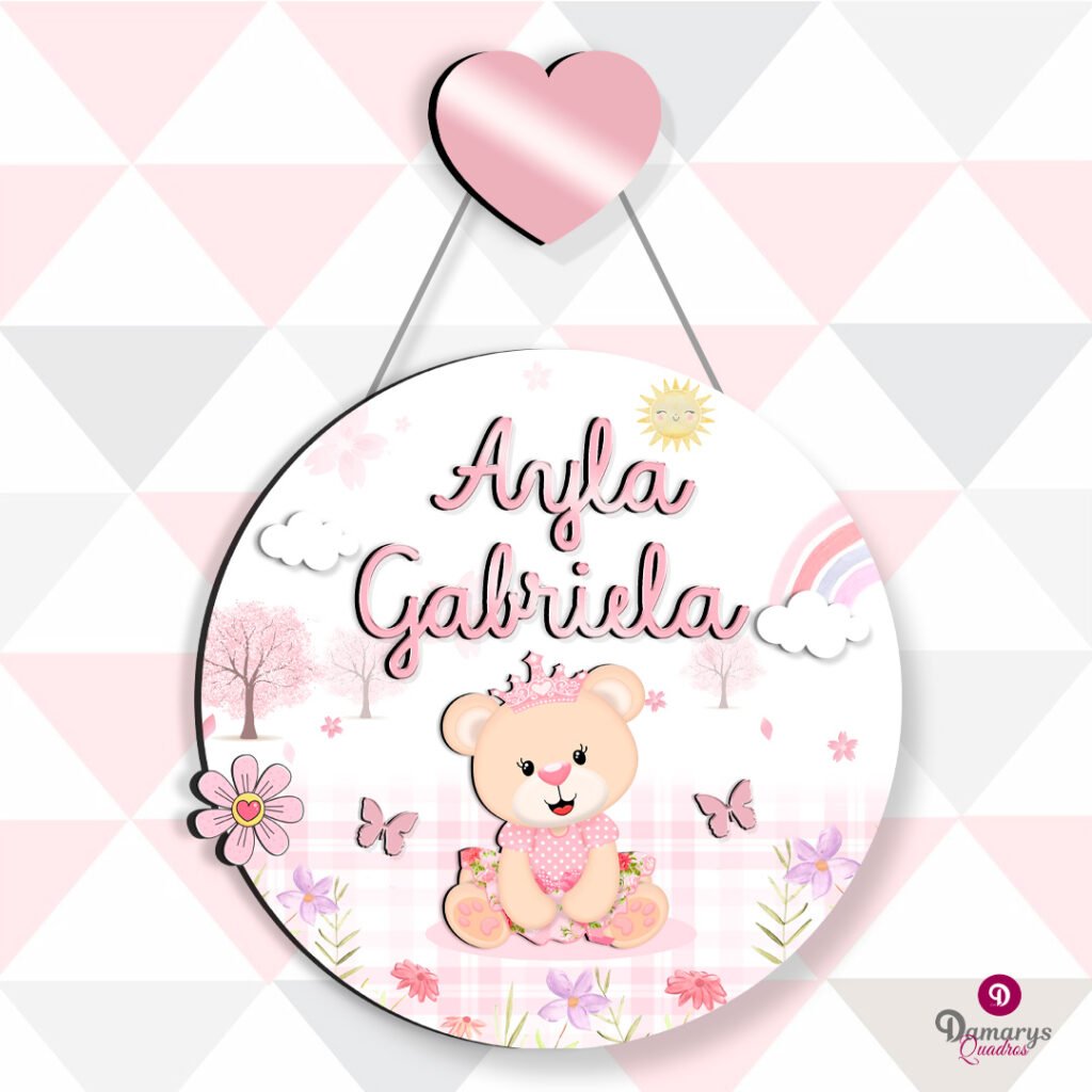 Porta Maternidade Ursinha Princesa nas Nuvens