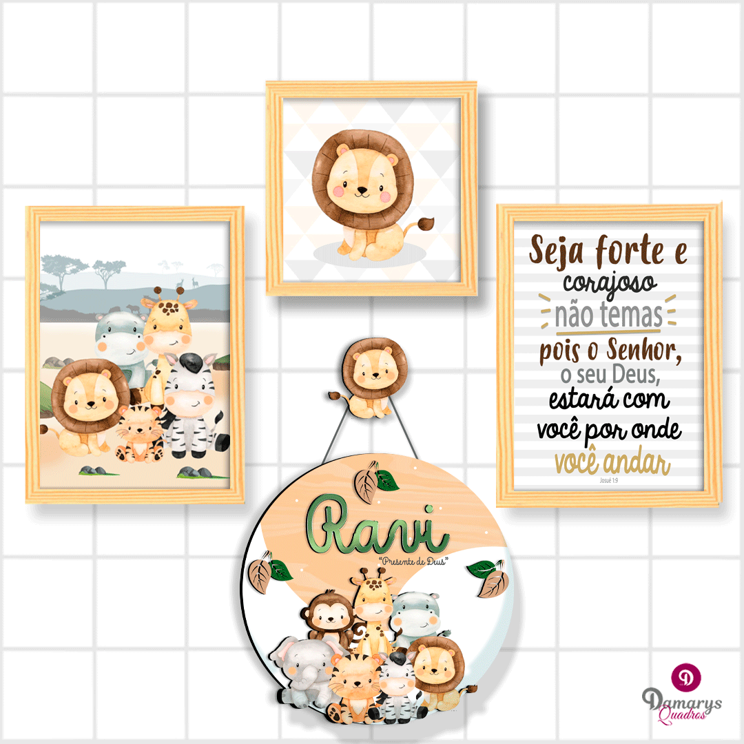 Quadro Infantil Kit Safari