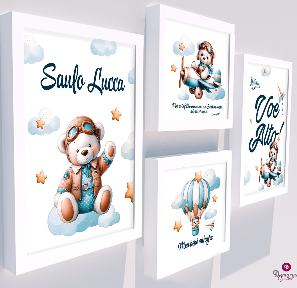 Quadro Infantil Kit Ursinho Aviador 2