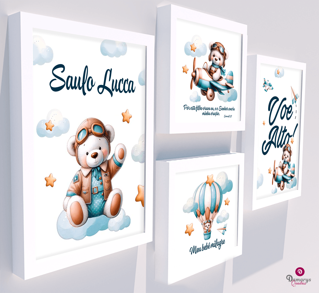 Quadro Infantil Kit Ursinho Aviador 2