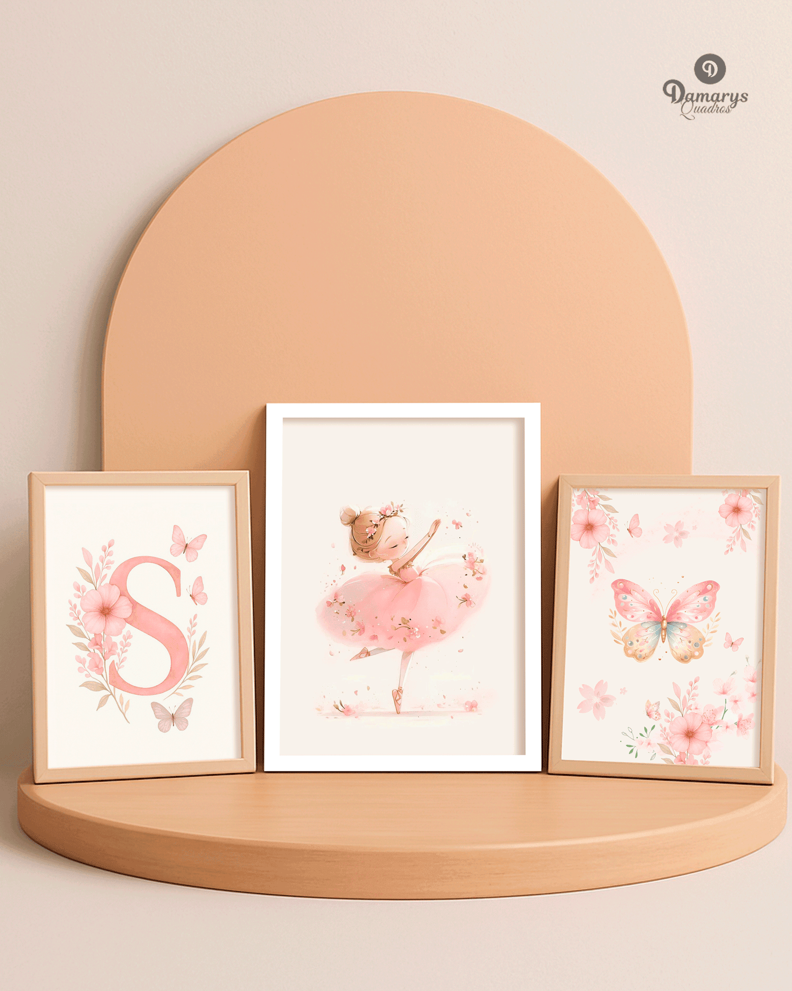 1 Kit Quadros Decorativos Infantis Bailarina Rosa (3 Peças)