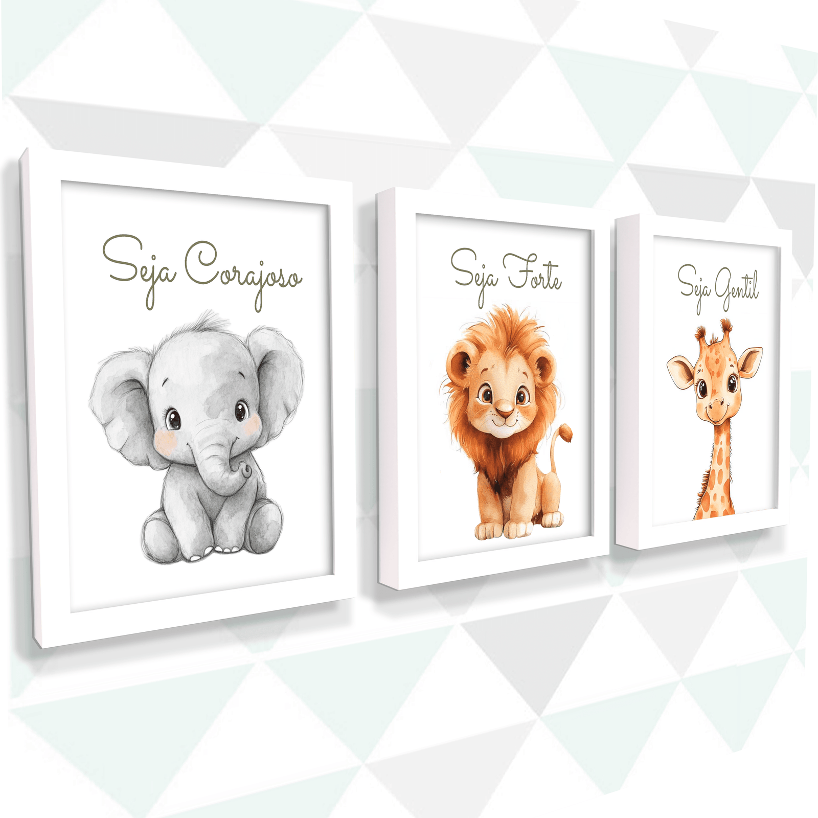1 Kit de Quadros Infantil Safari Baby: 3 Peças Personalizadas