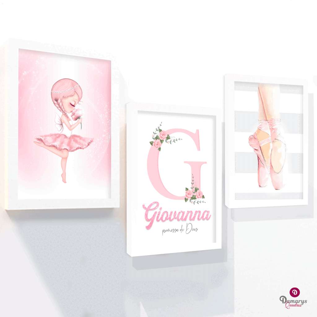 Kit Quadros Bailarina com Inicial personalizado para quarto de menina